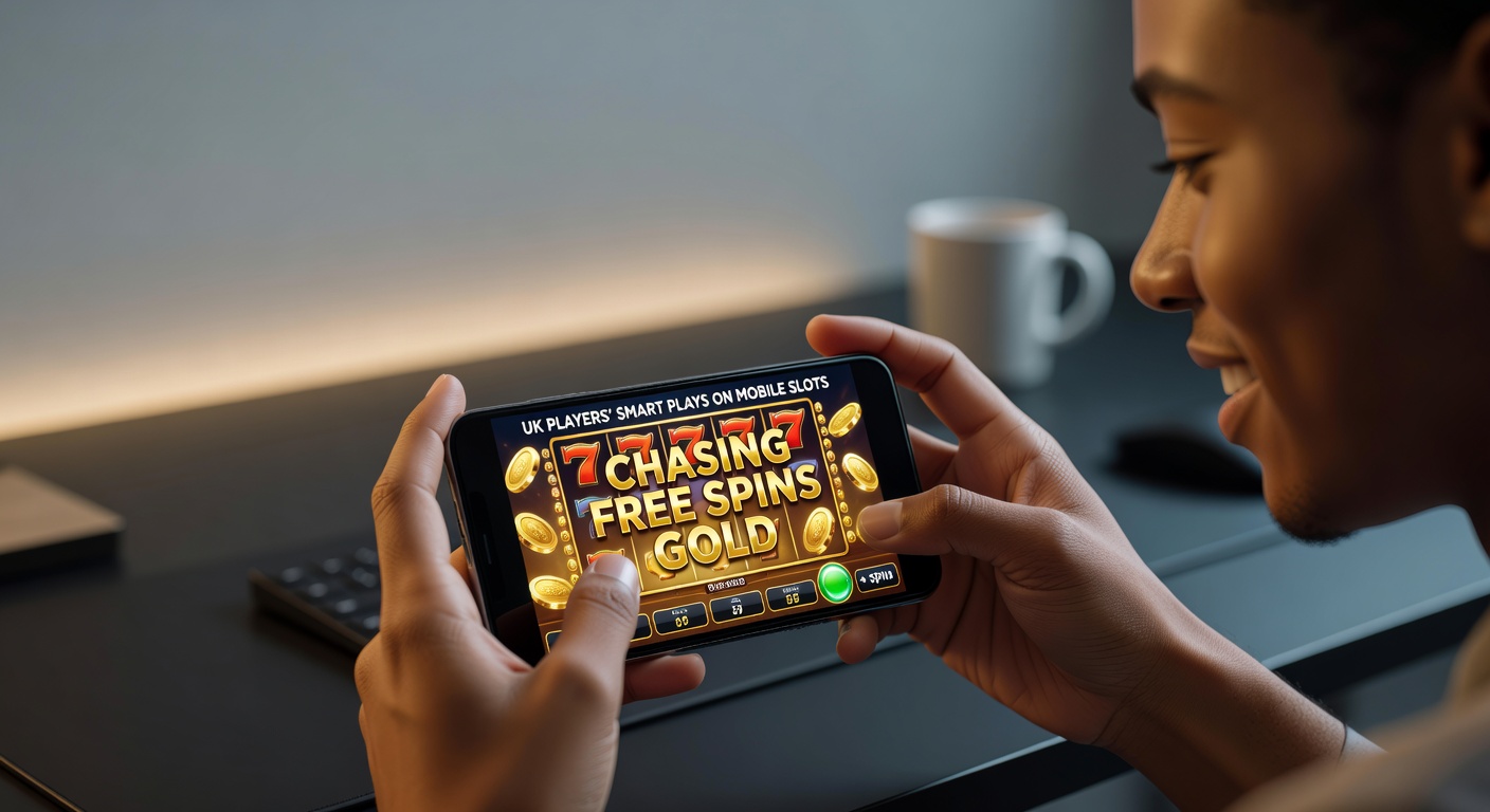 UK mobile slot players spinning reels on smartphones, highlighting free spins features in vibrant casino apps