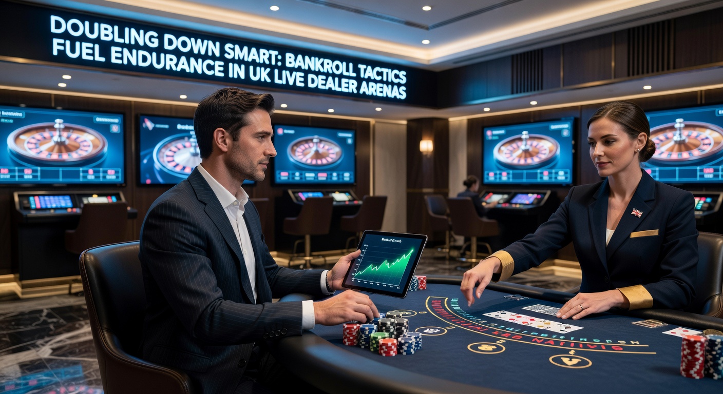 Live dealer table with roulette wheel and players betting chips, illustrating bankroll strategies in action