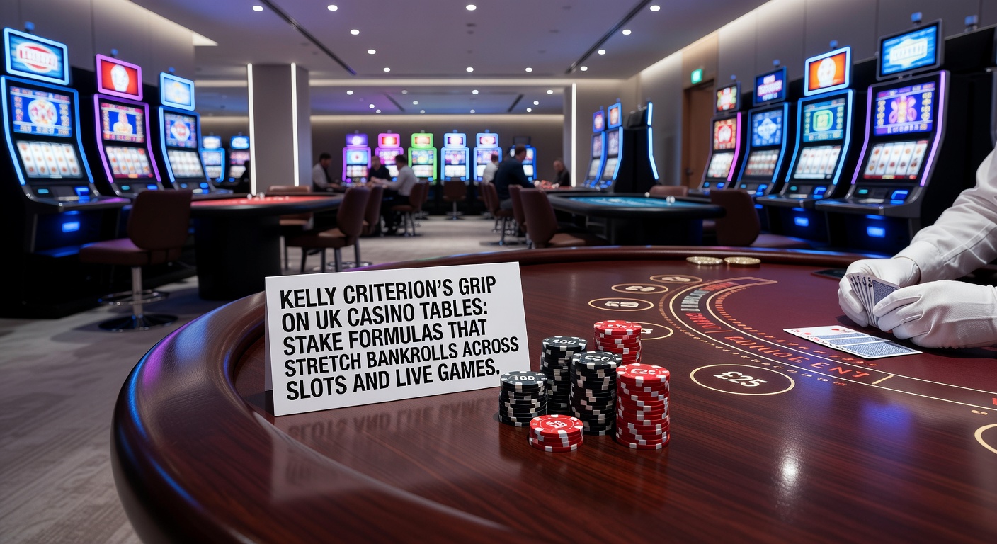 Graph comparing bankroll trajectories: Kelly Criterion curve rising steadily against flat betting's sharp drops during slot volatility spikes