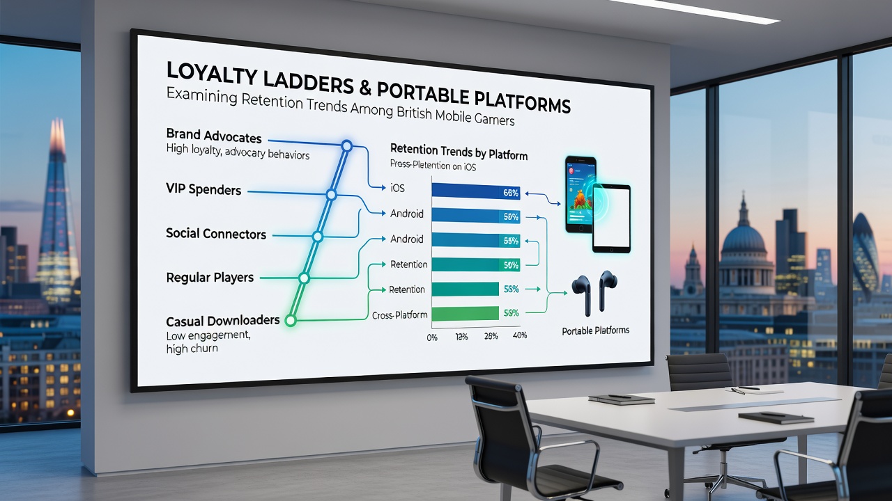 Data visualizations and charts showing retention trends for mobile gamers using loyalty ladder systems across British markets