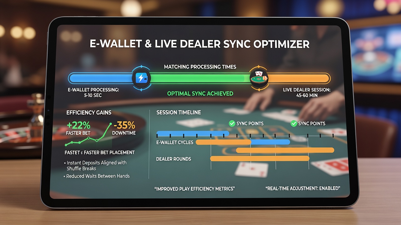 Live dealer table interface with real-time balance updates from connected e-wallet during an ongoing session