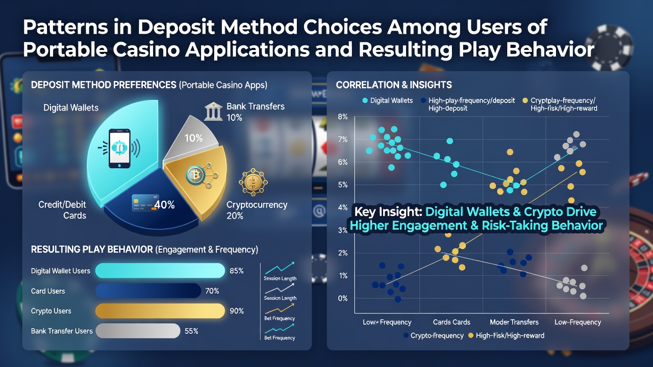 Analytics dashboard displaying deposit method trends and average session durations for mobile casino users