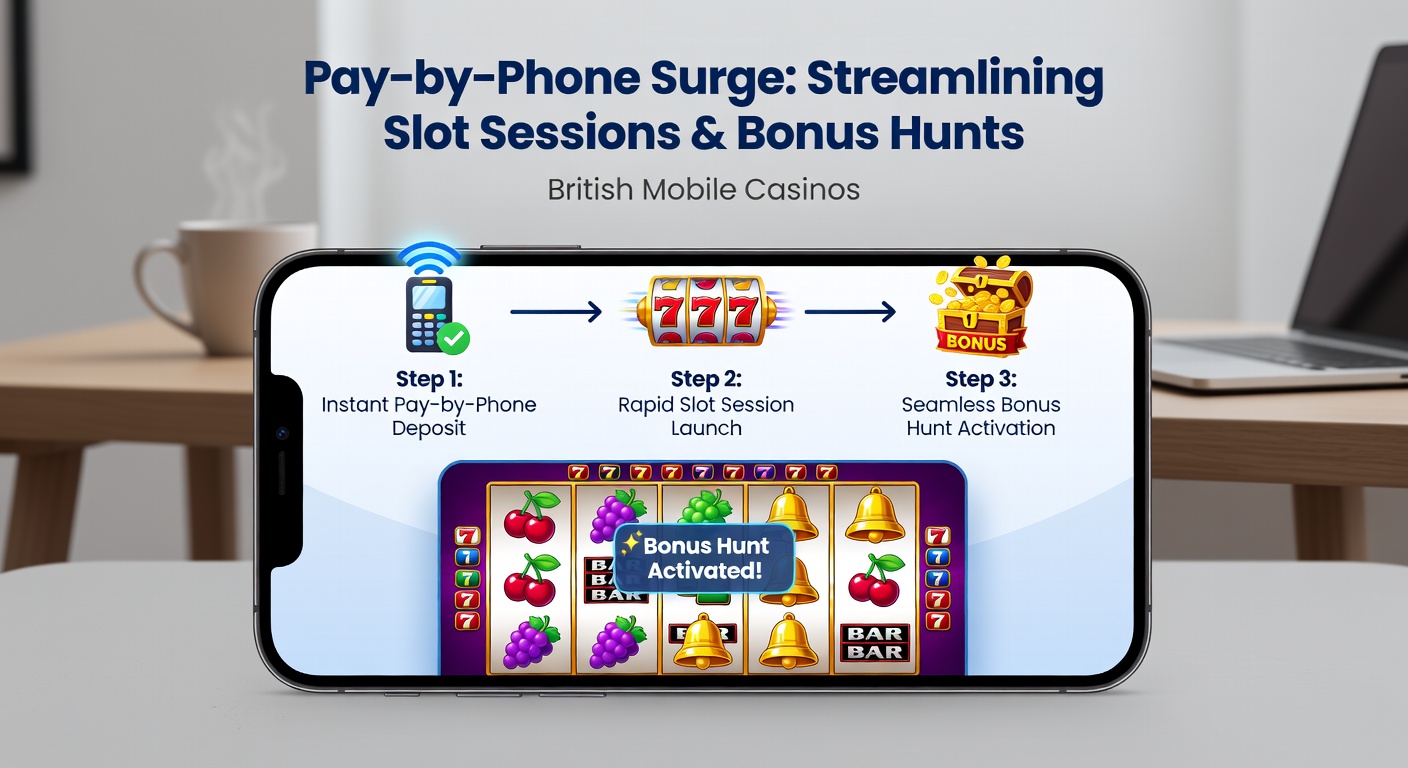Mobile phone displaying a vibrant slot game interface with pay-by-phone deposit confirmation overlay, highlighting seamless transaction flow in a British casino app