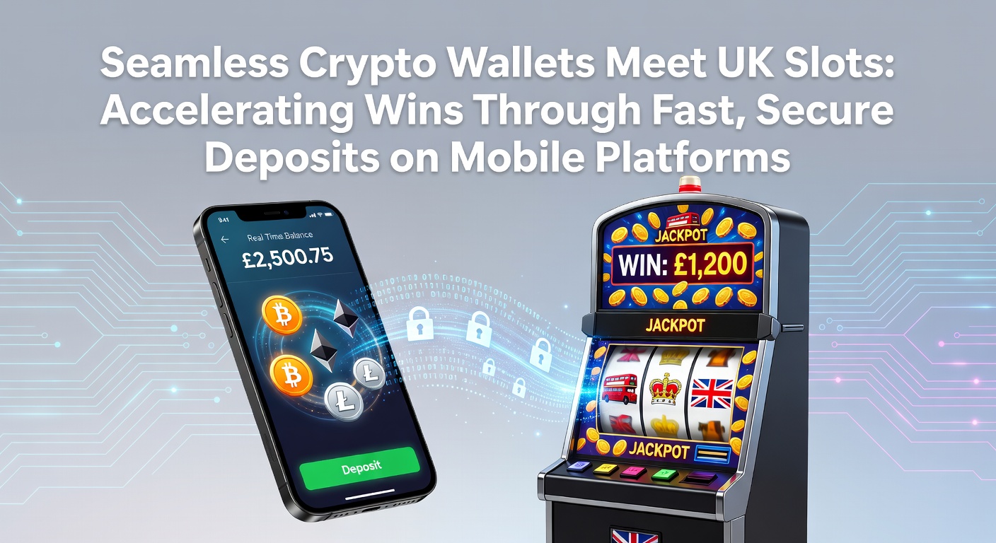 Mobile screen showing a seamless crypto wallet deposit into a vibrant UK slots game interface, highlighting instant transaction confirmation
