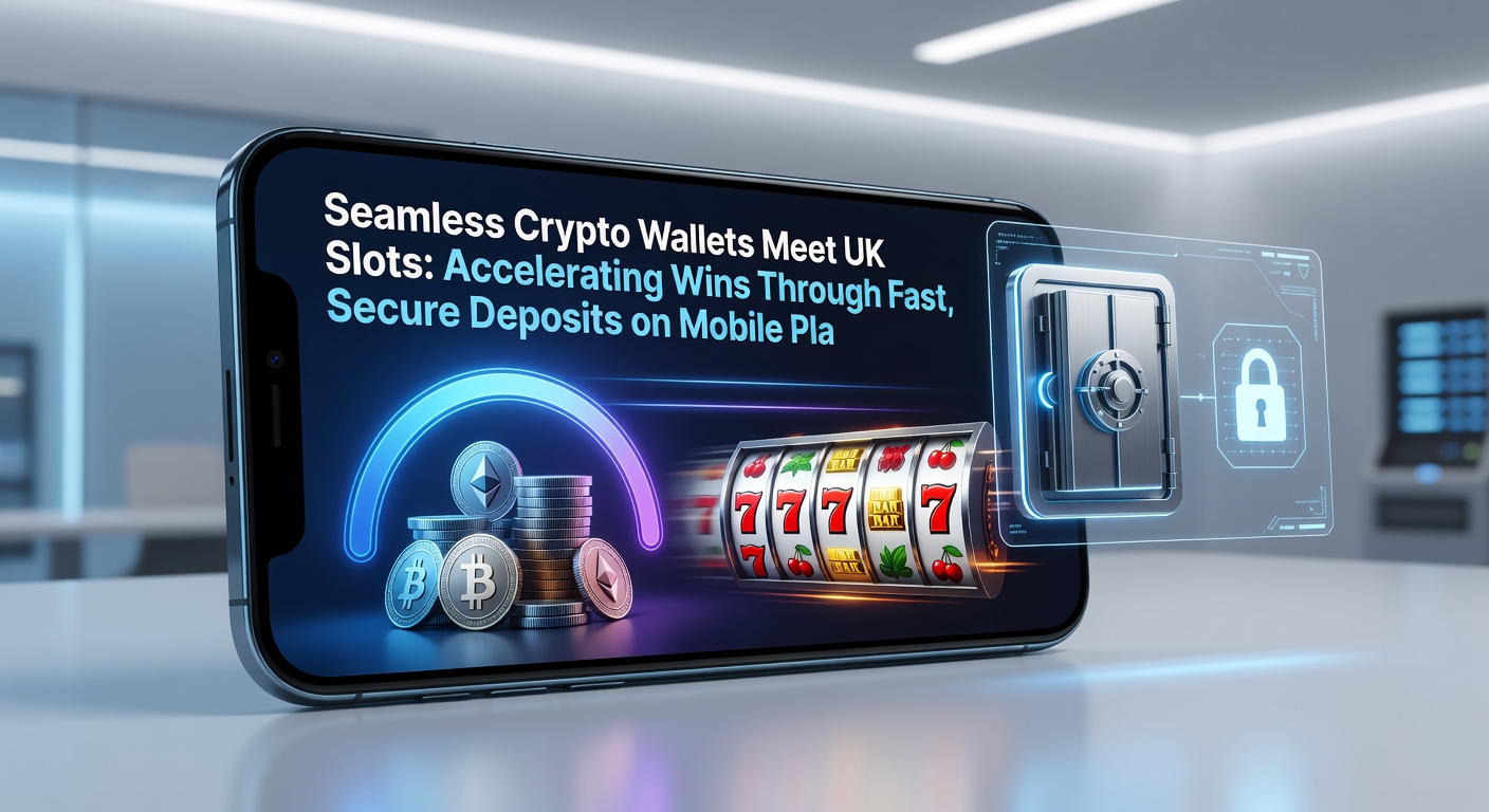 Close-up of a blockchain transaction speeding through a crypto wallet on a phone, overlaid with slot reels spinning victoriously